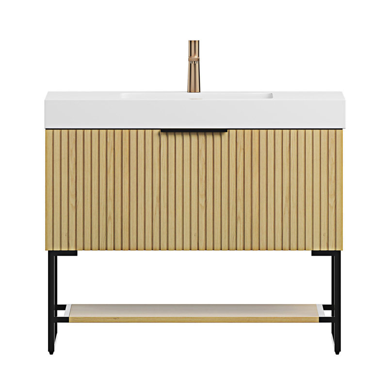 Meuble-lavabo autoportant avec lavabo, Blanc, 36"