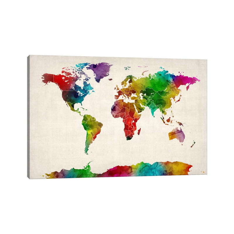 « aquarelle map of the world iii »-impression sur toile tendue Karlskrona, H 8 po x l 12 po x P 0,75 po, Toile tendue
