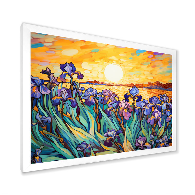 Éclat d'iris bleu au bord du lac II - reproduction, Cadre simple blanc, H 34 po x l 44 po x P 1,5 po