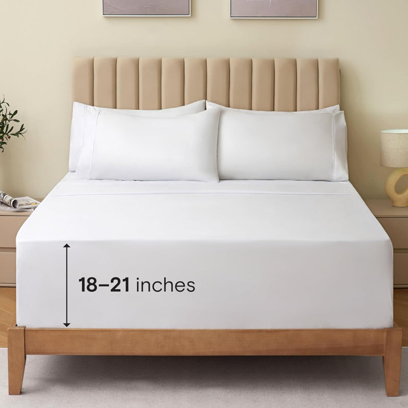 Ensemble de draps 4 pièces Luxclub, Blanc blanc, Ensemble de draps pour grand lit avec 2 taies d'or