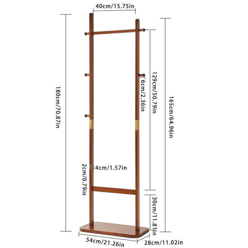 Coat Rack Tree Stand With Very Sturdy Base, Freestanding Small Clothes Rack Heavy Duty, Garment Hanging Racks For Kids And Adults, Space Saving Brown