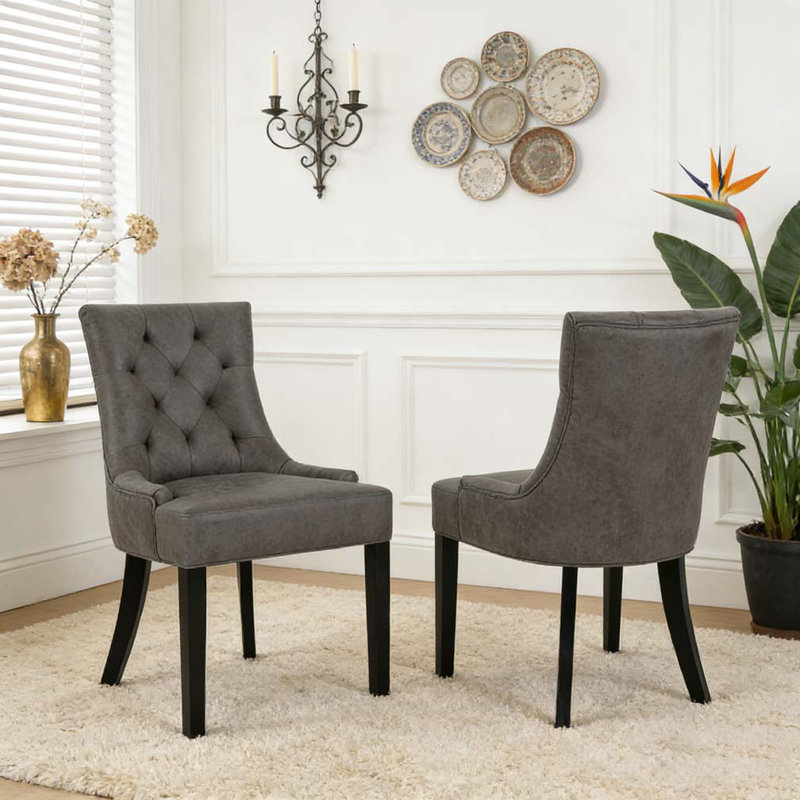 Chaise de salle à manger, 2, Microfibre ardoise