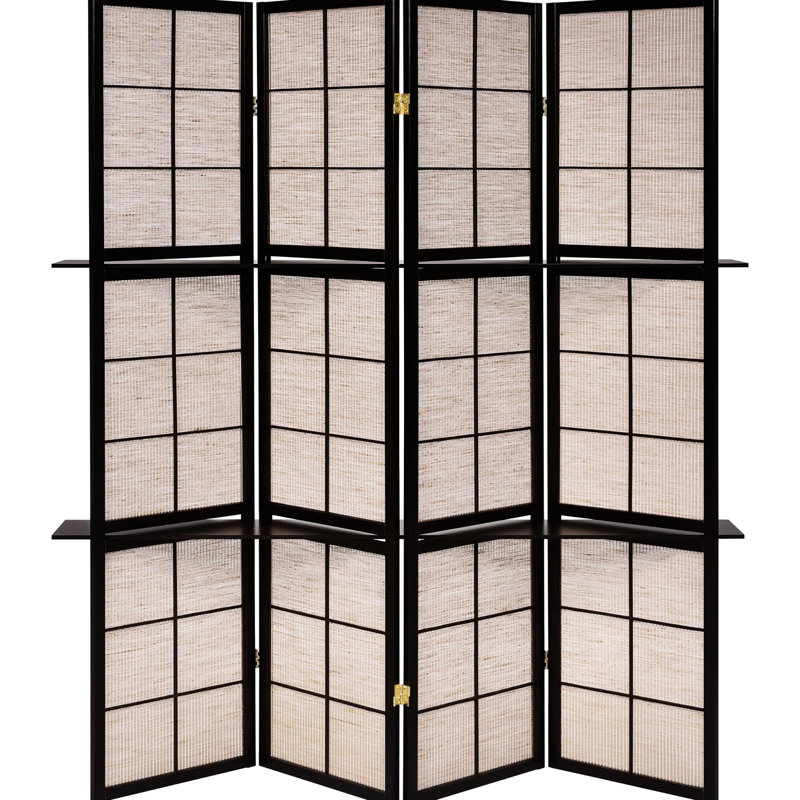 Cappuccino And Tan 4 Folding Decor Screen With Storage Options In Shelving For Practical
