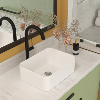 Ceramic Rectangular Bathroom Vessel Sink 16"X12" - White, Modern Style, Stain Sink, White Modern, , Above Counter Mount