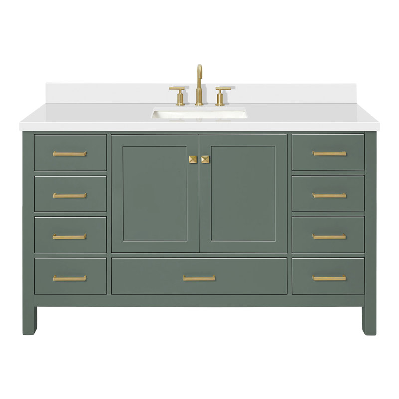 Cambridge 61'' W Single Vanity, Satin Brass, Vintage Green
