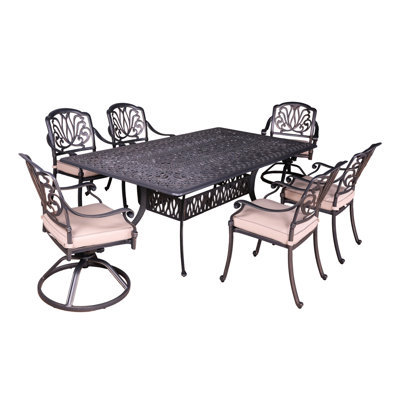 Rectangular Aluminum Dining With 6 Chairs - Grey+ Cushions, Outdoor, Quick-dry Cushion Pad All-weather Outdoor Aluminium And Cushions