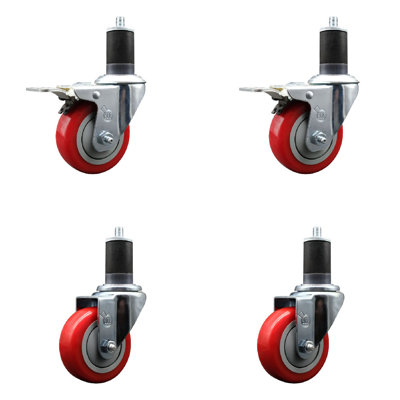 Poly Swivel 1-5/8 Inch Expanding Stem Caster Set 2 Total Lock Brakes