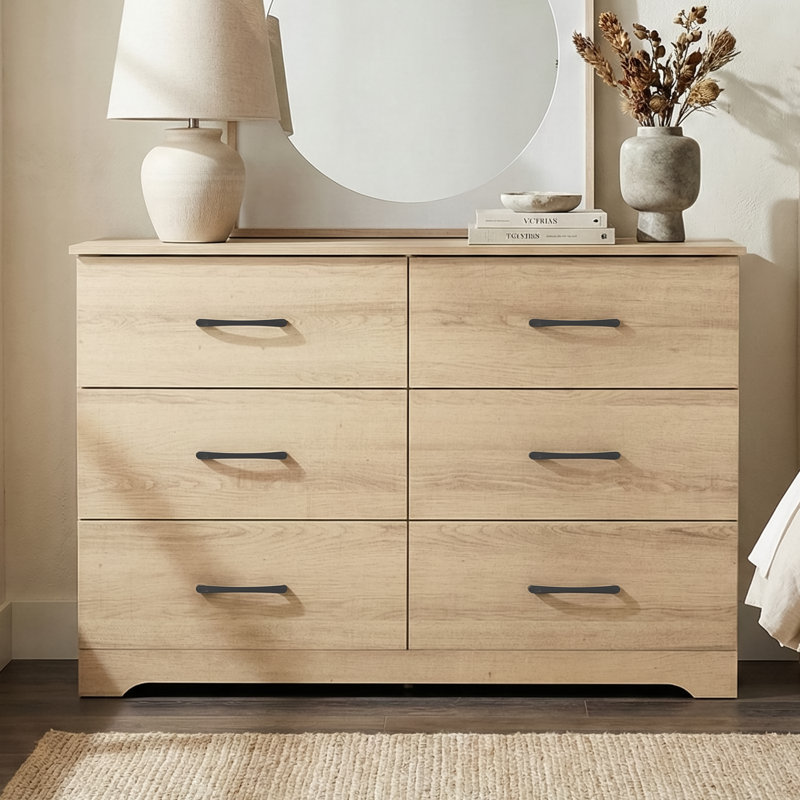 Arkia 47" W 6-Drawer Manufactured Wood Dresser, Oslo Oak