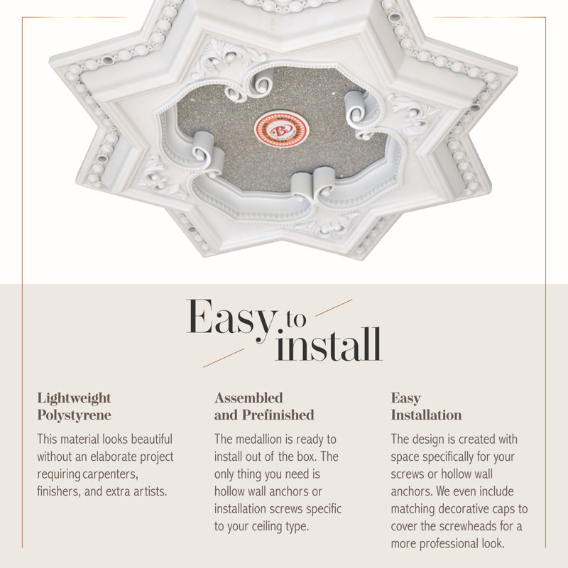 White and Silver Eight Pointed Star Ceiling Medallion 24in