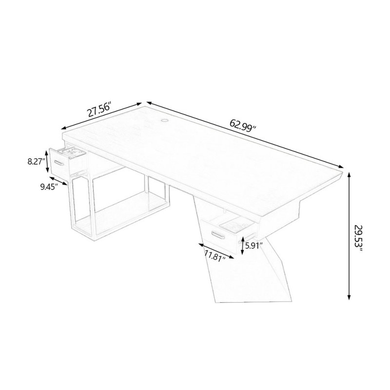 Dark-brown+Black Rectangular Solid Wood+Iron desks, Left Hand Return, 29.53" H x 62.99" W x 27.56" D