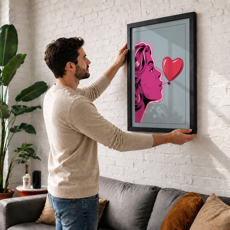 Blowing Hearts Modern - Framed Print, A2 - 59.4 x 42.0 cm, Black