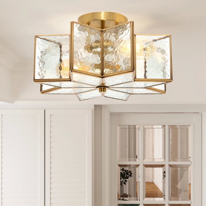 2 - Light 41cm Unique/Statement Star Semi Flush Mount Light, Brass Dust