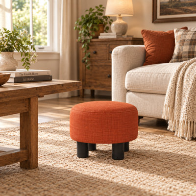 12.4" Round Upholstered Accent Ottoman Footstool