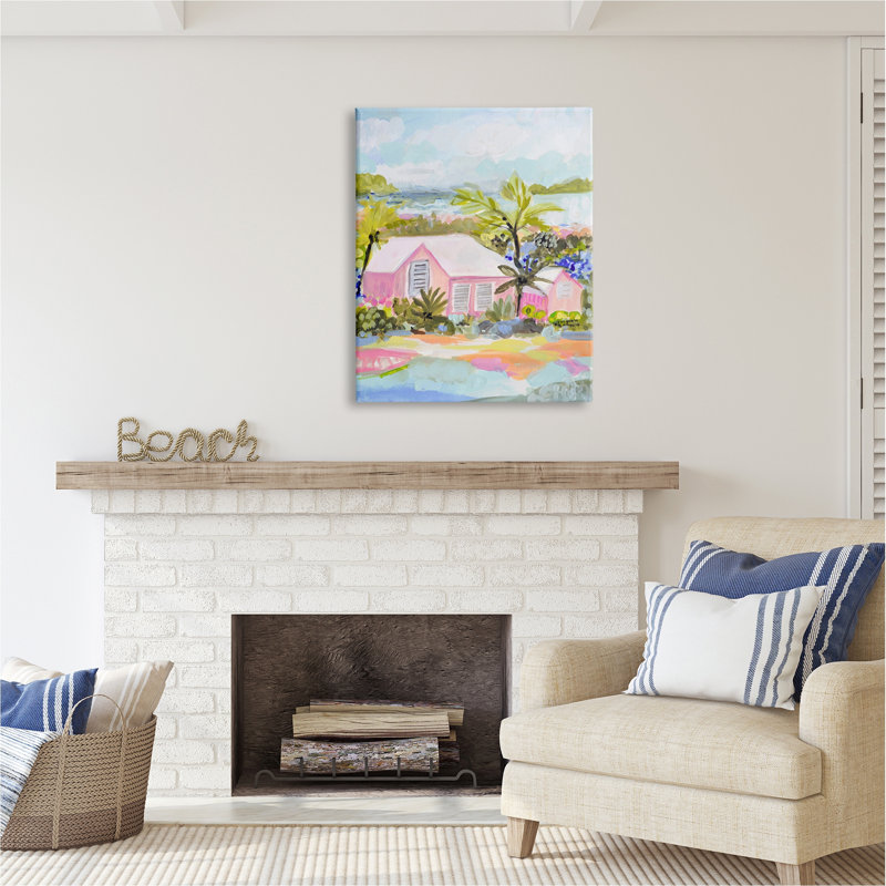 «Pink Tropical Cottage» par Karen Fields, H 40 po x l 30 po x P 1,5 po