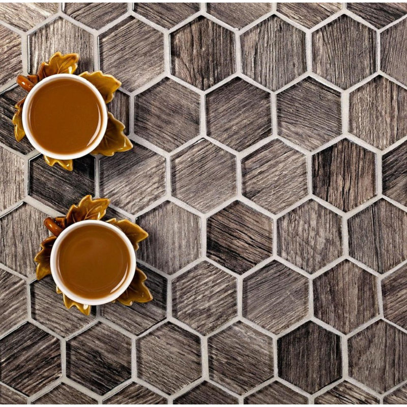 1.9" x 1.9" Glass Hexagon Mosaic Tile, Dark Brown