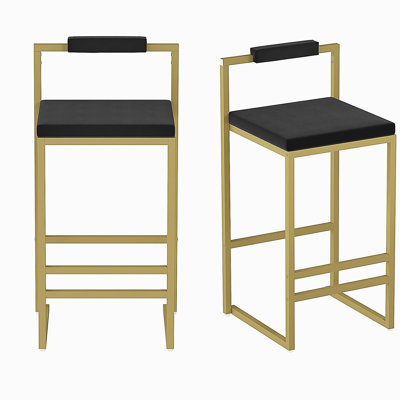 Upholstered Velvet Bar Stools Modern Dining Stools (Gold & Black, Set of 2)
