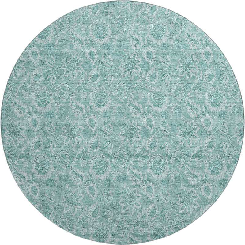 Premium Machine Washable Prisco Teal Rug, Round 8'