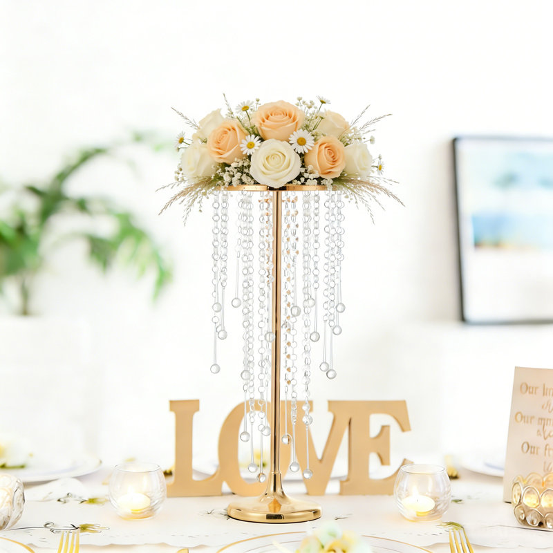 Ensemble de 2 vases en or 21,7 pouces avec accents en cristal, 2