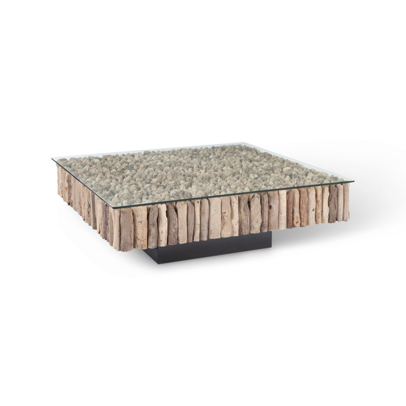 Contemporary Manhattan 51'' Square Wood & Glass Coffee Table