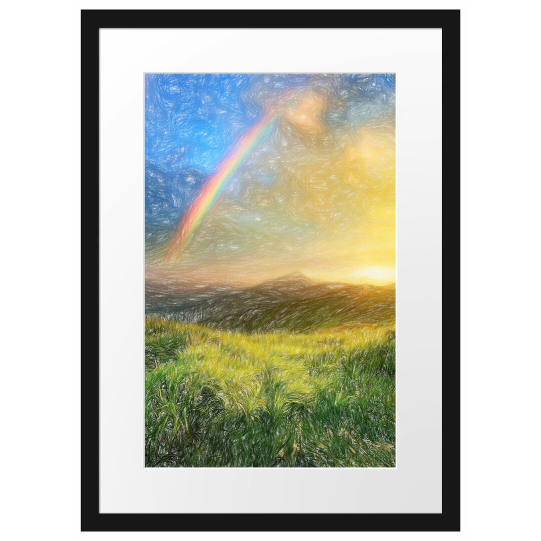 Gerahmtes Poster Berge mit Regenbogen am Himmel