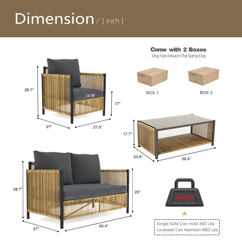 Ensemble de canapé en osier avec coussins 4 pièces New Comming Patio