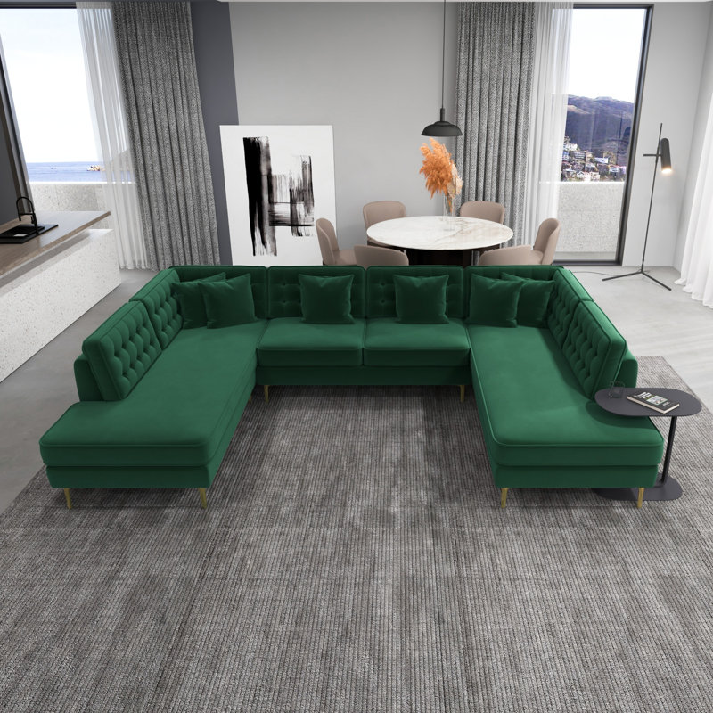 Wurth 130.7" Wide Velvet Symmetrical Sectional, Green Velvet