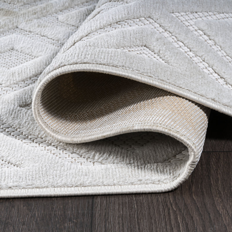 Tapis intérieur / extérieur carreauté à carreaux neutres ivoire Carruth, Rectangle 5 pi 3 po x 7 pi 7 po