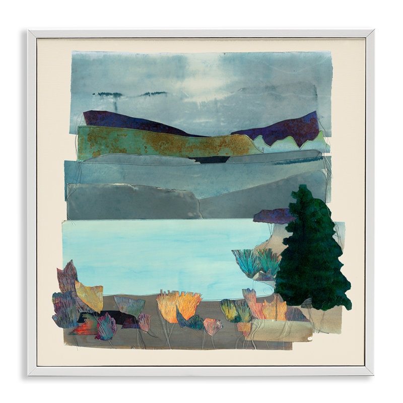 «Abstract Lake View Scene», art de la giclée encadrée par Sara Everett, Estampe numérique encadrée blanc bord de mer