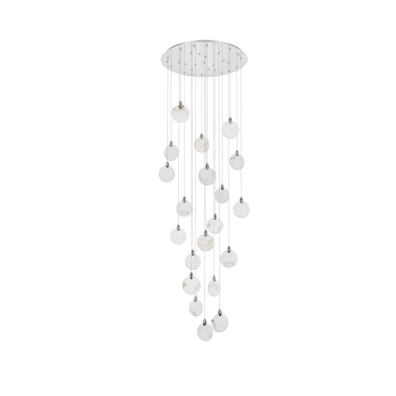 Lustre en albâtre 32 po Bellino, H 7,5 po x l 32 po x P 32 po, Chrome chrome, 26 lumières