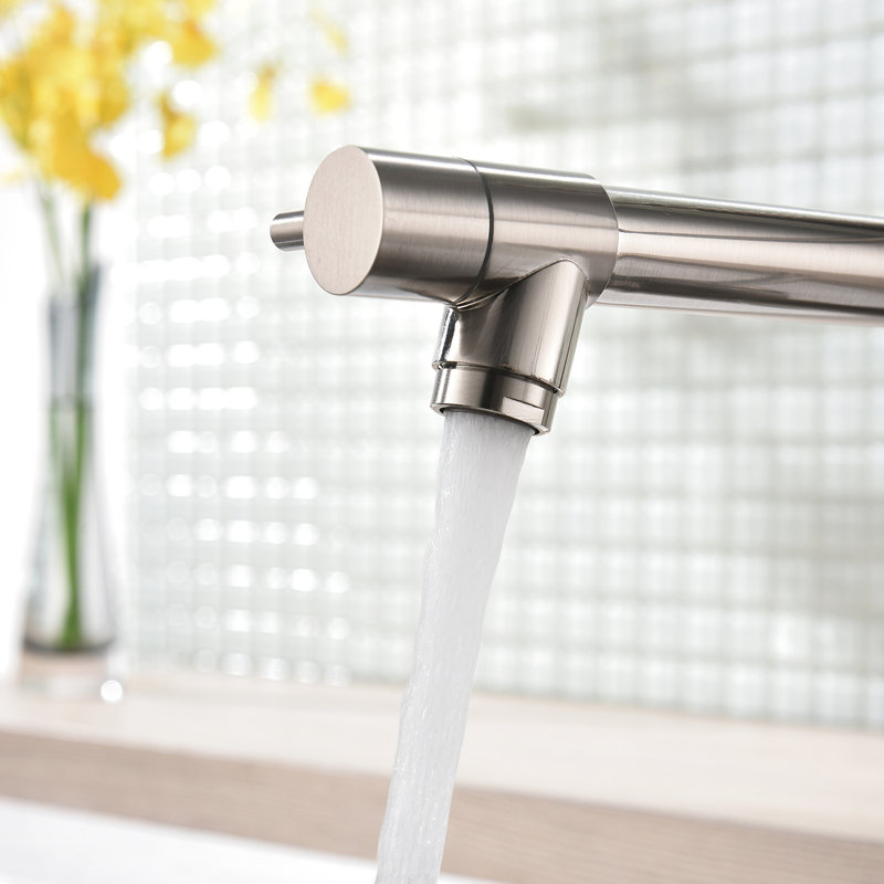 Robinet d'évier de cuisine avec robinet rétractable en nickel brossé, levier simple, construction, rotatif à 360 degrés, polyvalent