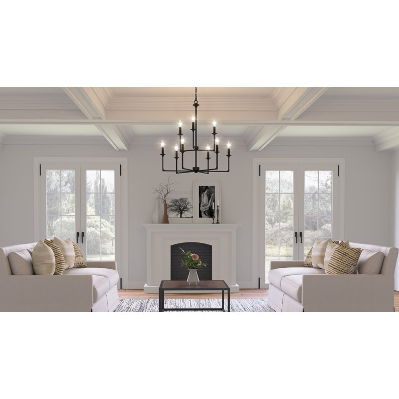 Nabile 9 - Light Steel Dimmable Tiered Chandelier, Matte Black