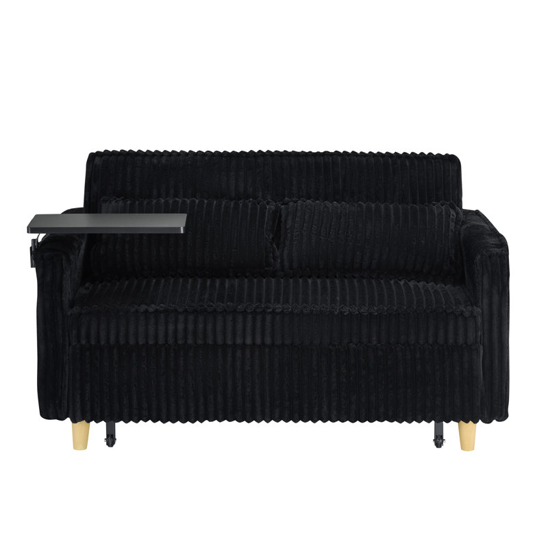 Velours côtelé noir avec table de divertissement mobile et prise détachable pour port, Noir