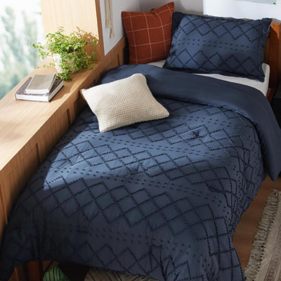 Ensemble d'édredon pour lit simple / simple TG - Ensemble d'édredon extra long pour lit simple Boho bleu marine pour le Collège, ensemble de literie pour dortoir Shabby Chic, ensemble de lit de ferme moderne 2 pièces, comprend 1 taie décorative