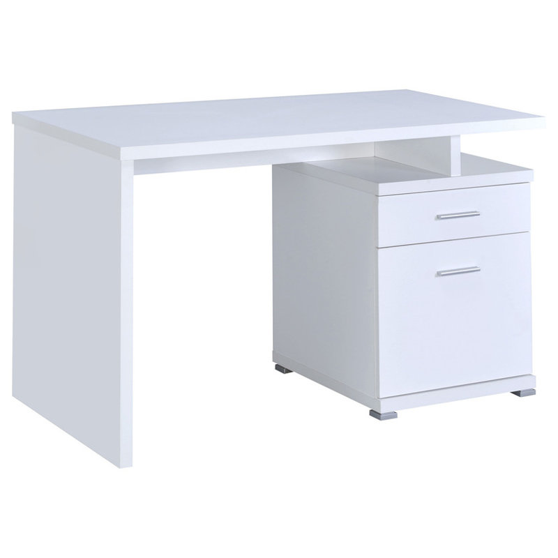 Bureau d'ordinateur contemporain 1 pièce 47 po à 2 tiroirs réversible, Blanc