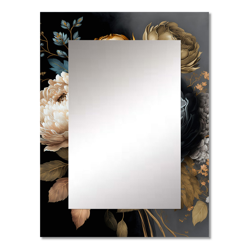 «Blue Blooming Bouquet III», grand miroir décoratif décoratif traditionnel, impression sur métal, 32 po x 24 po