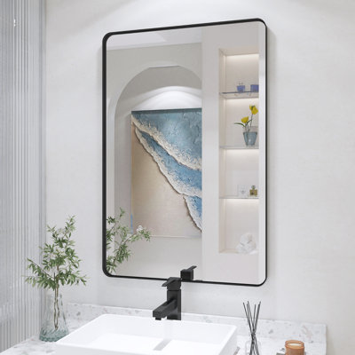 Lesamuel Filleted Corner Wall Mounted Bathroom and Vanity Mirror with Aluminum Frame