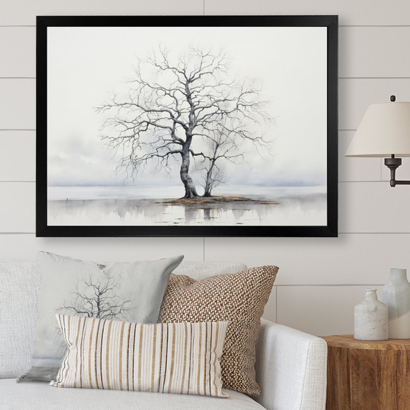 «Minimalisme gris arbre solitude VI», reproduction sur toile, Cadre photo noir, H 16 po x l 32 po x P 1 po