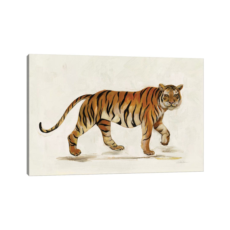 «Walking Tiger Light» par Silvia Vassileva - impression d'art graphique, Toile tendue, Pas de tapis