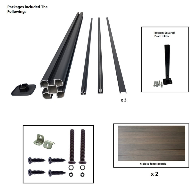 Panneau de clôture d'intimité composite imitation bois brun 1,83 m x 1,83 m, supports de fixation carrés en surface, 1