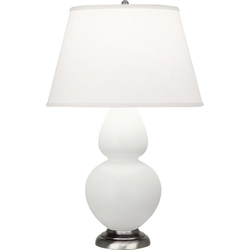 Double Gourd Table Lamp, White , Matte Steel Blue/Antique Silver