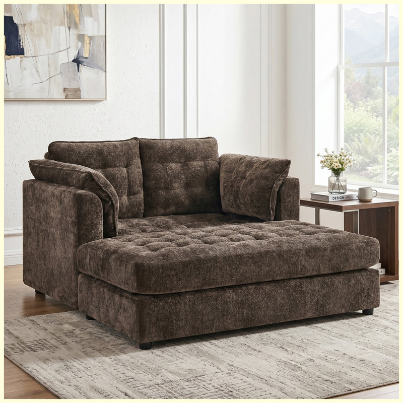 Causeuse | Canapé moderne 2 places avec coussins décoratifs brun