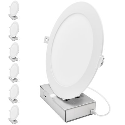 LUXRITE 8 In. LED Recessed Light with J-Box, Canless Mini Panel Light, 5CCT, 13/15/18W, 1050/1250/1500LM, CRI90, Dimmable 120-277V IC Rated ETL 6 Pack