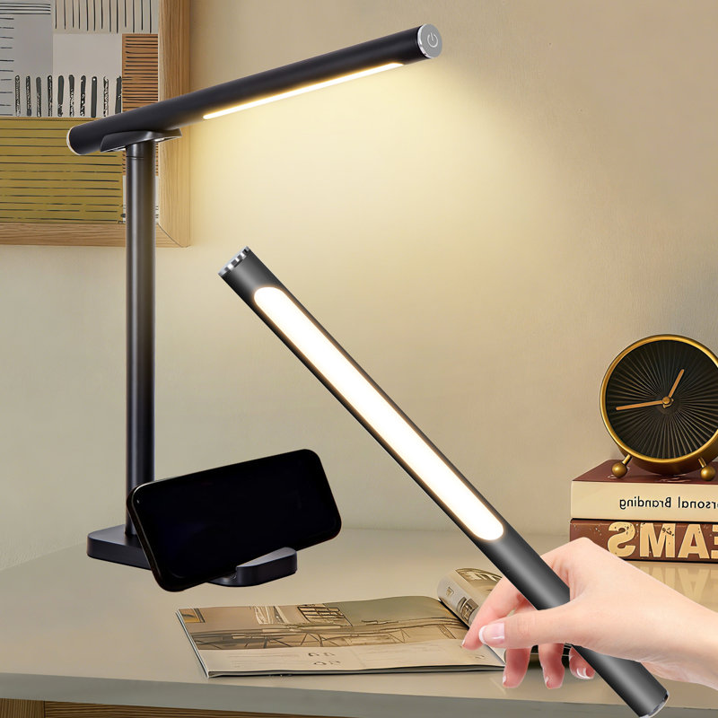 Lampe de bureau à DEL réglable à 360 °, port de charge USB, 5 modes d'éclairage et luminosité à intensité variable, lampe de chevet pour lire, bricoler, travailler, étudier (noir)