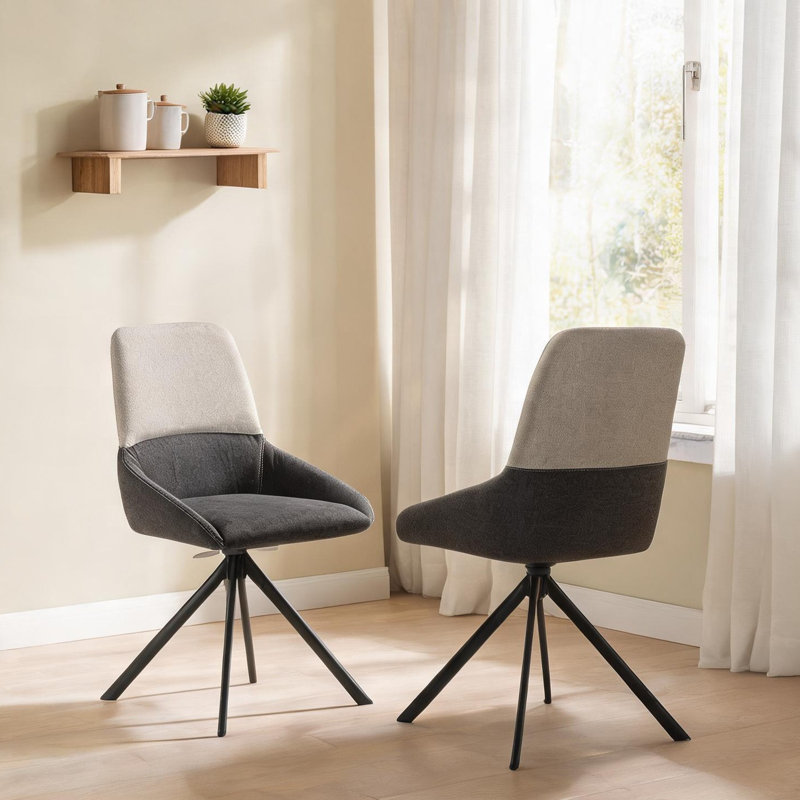 Chaise de salle à manger rembourrée pivotante en tissu deux tons gris Maverick