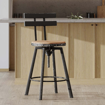Industrial-Style Height-Adjustable Bar Stool