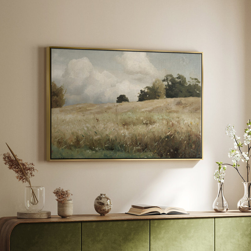 Paysage rétro - DCCCLXIV - reproduction encadrée sur toile, Or, H 25 po x l 37 po
