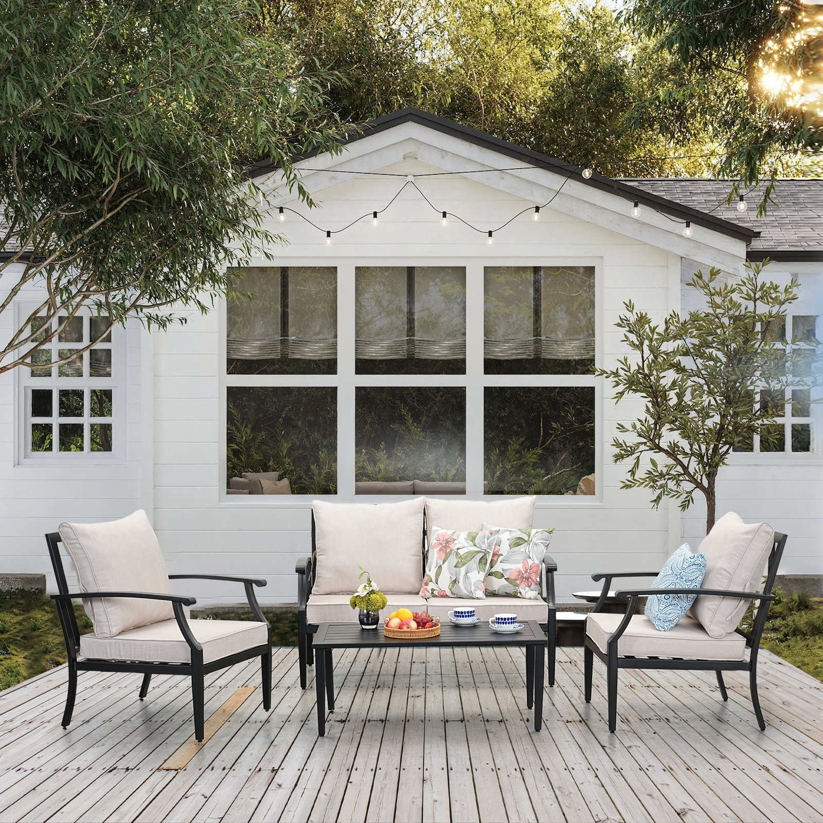 LOKATSE HOME Outdoor Patio Furniture Metal Couch Sofa