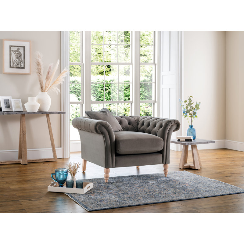 Earl Luxury Velvet Upholstered Chesterfield Style Armchair, Grey