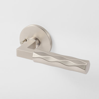 Hailey Satin Nickel Modern Bed/Bath Interior Door Handle with Round Rosette and Concealed Screws (Privacy)