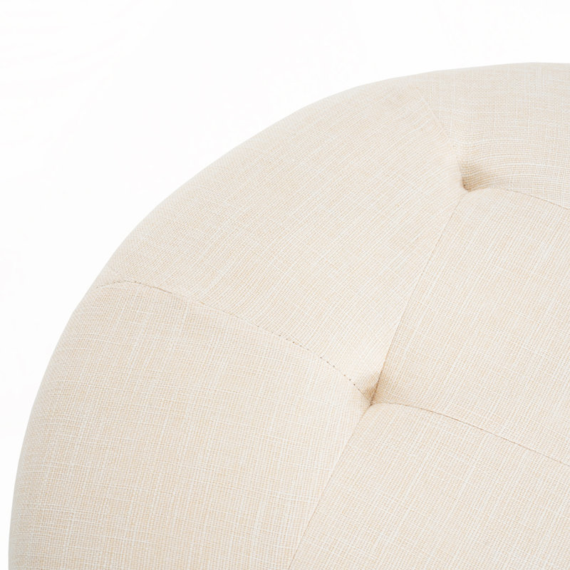 Upholstered Button Tufted Round Ottoman, Beige Linen Blend